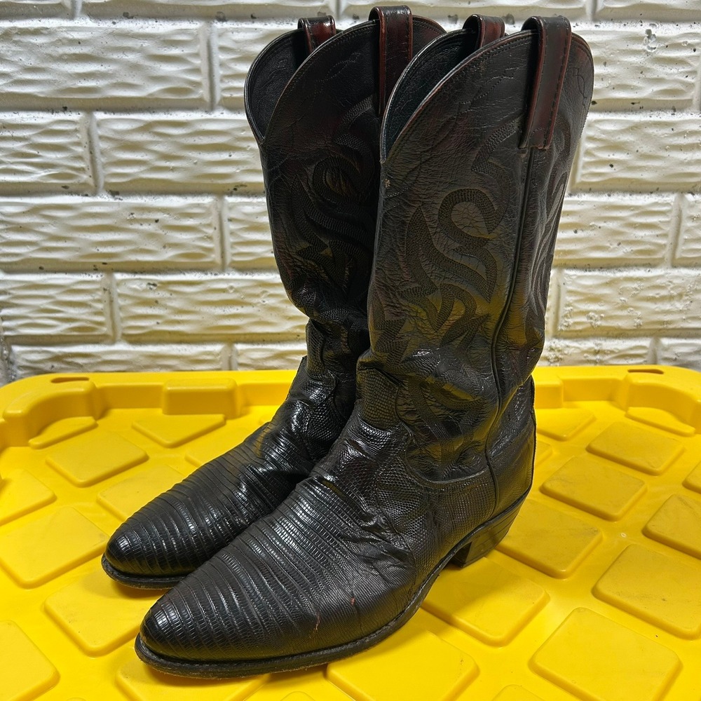 Dan Post Cowboy Boots 10 D Red Lizard Skin Leather Western USA Made